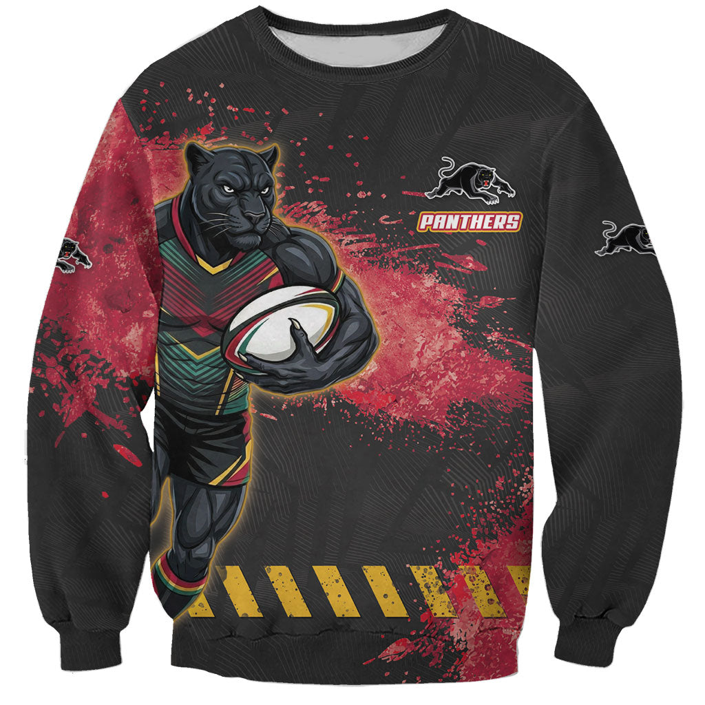 Personalised Penrith Panthers Rugby Sweatshirt Black Panther Mascot - Sporty Splash Art Style