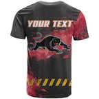 Personalised Penrith Panthers Rugby T Shirt Black Panther Mascot - Sporty Splash Art Style