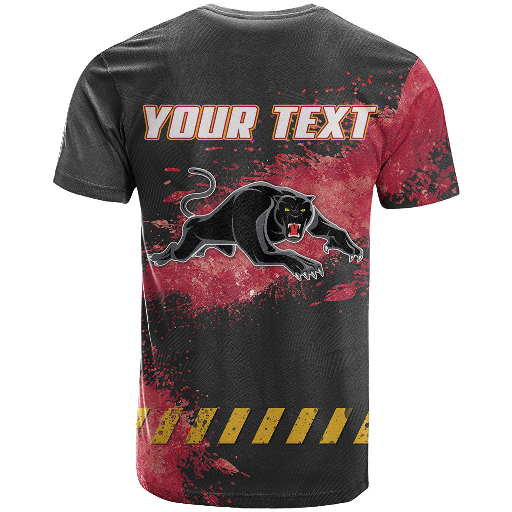 Personalised Penrith Panthers Rugby T Shirt Black Panther Mascot - Sporty Splash Art Style