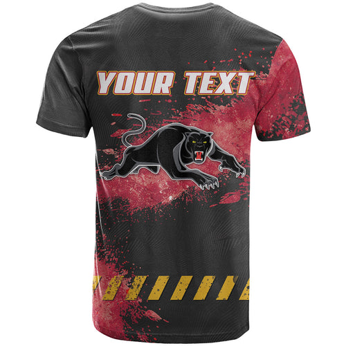 Personalised Penrith Panthers Rugby T Shirt Black Panther Mascot - Sporty Splash Art Style