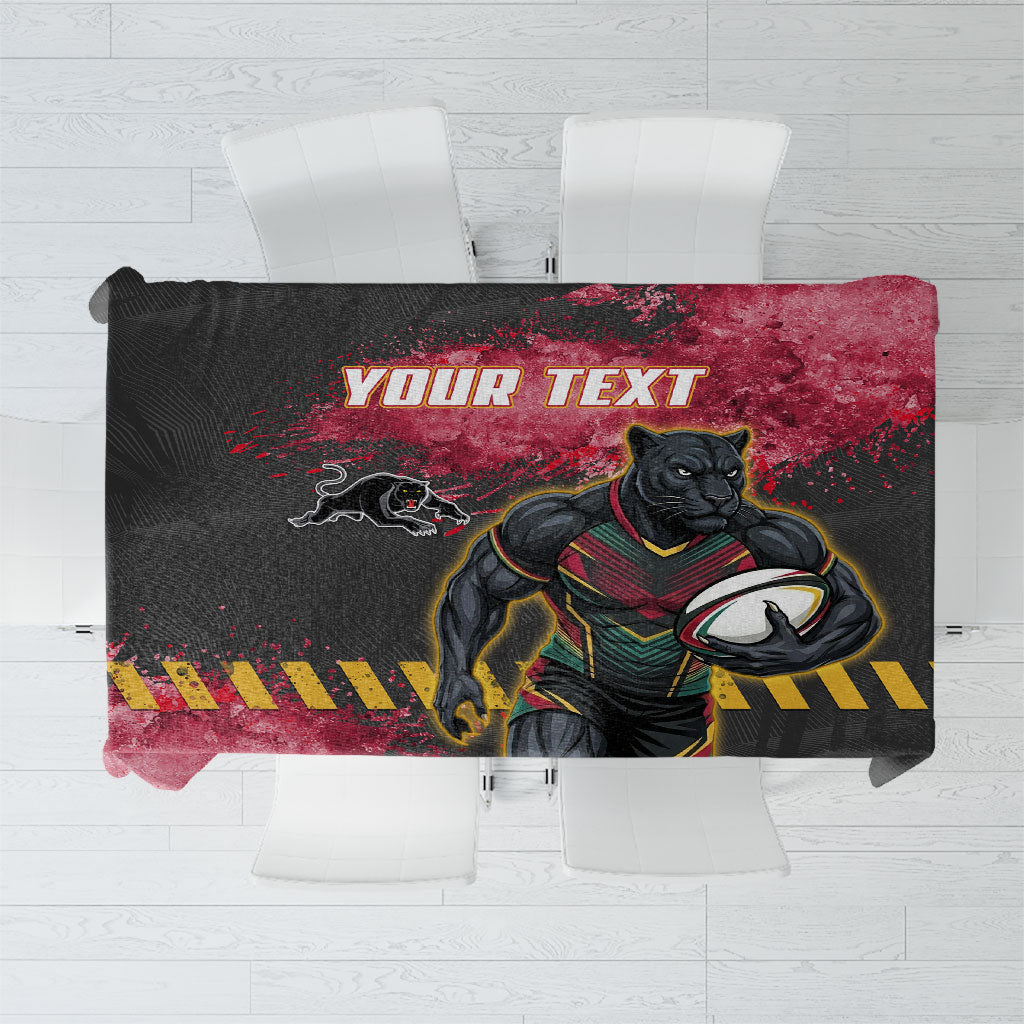 Personalised Penrith Panthers Rugby Tablecloth Black Panther Mascot - Sporty Splash Art Style