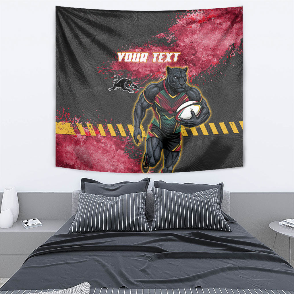 Personalised Penrith Panthers Rugby Tapestry Black Panther Mascot - Sporty Splash Art Style