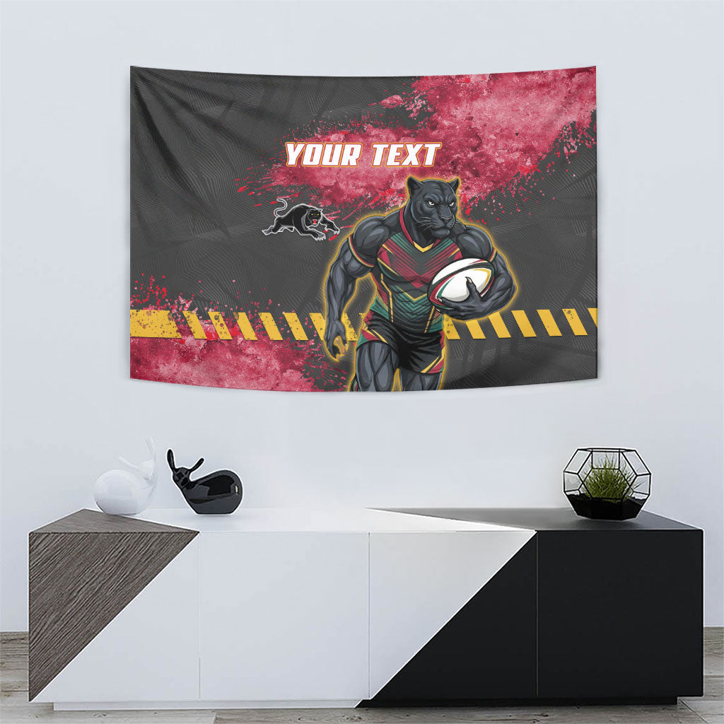 Personalised Penrith Panthers Rugby Tapestry Black Panther Mascot - Sporty Splash Art Style