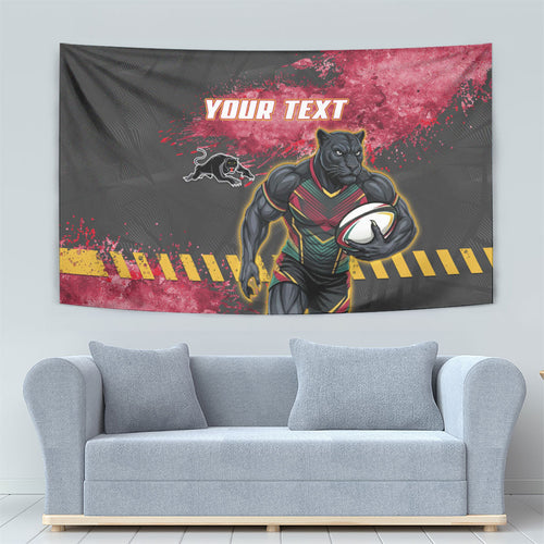 Personalised Penrith Panthers Rugby Tapestry Black Panther Mascot - Sporty Splash Art Style