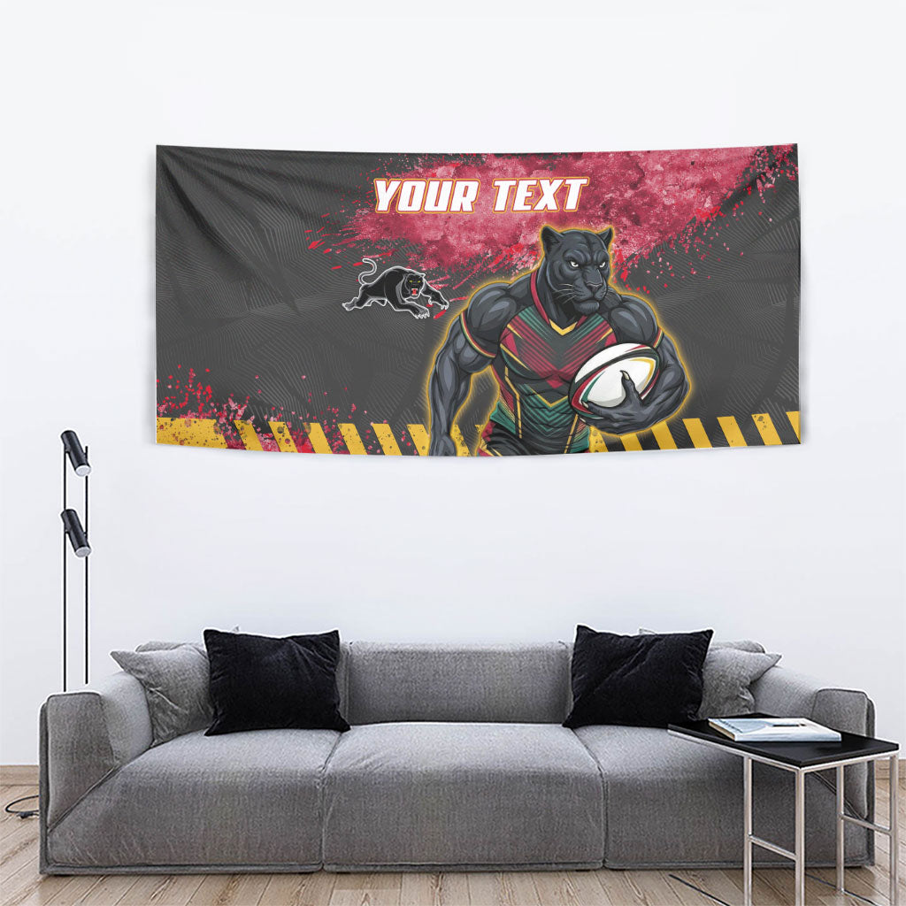 Personalised Penrith Panthers Rugby Tapestry Black Panther Mascot - Sporty Splash Art Style
