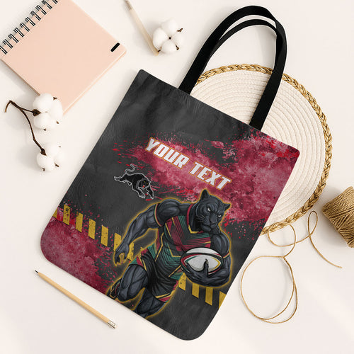 Personalised Penrith Panthers Rugby Tote Bag Black Panther Mascot - Sporty Splash Art Style
