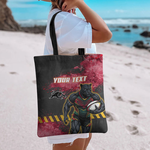 Personalised Penrith Panthers Rugby Tote Bag Black Panther Mascot - Sporty Splash Art Style