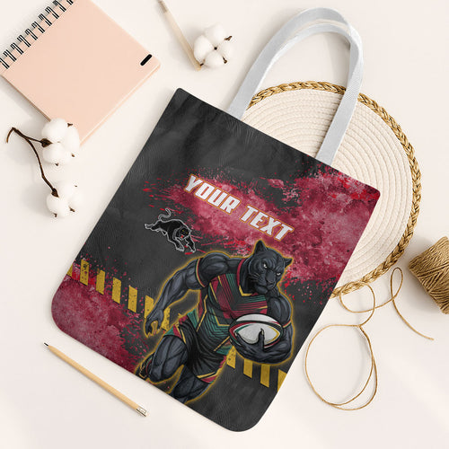 Personalised Penrith Panthers Rugby Tote Bag Black Panther Mascot - Sporty Splash Art Style