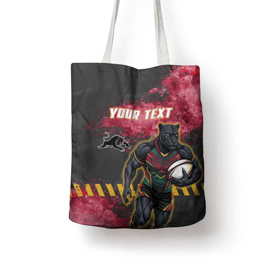 Personalised Penrith Panthers Rugby Tote Bag Black Panther Mascot - Sporty Splash Art Style