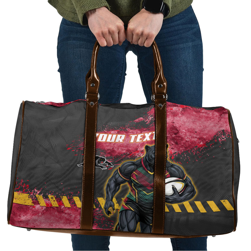 Personalised Penrith Panthers Rugby Travel Bag Black Panther Mascot - Sporty Splash Art Style