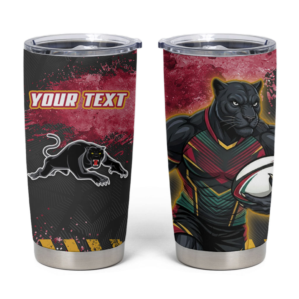 Personalised Penrith Panthers Rugby Tumbler Cup Black Panther Mascot - Sporty Splash Art Style