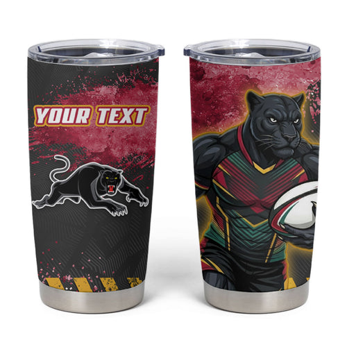 Personalised Penrith Panthers Rugby Tumbler Cup Black Panther Mascot - Sporty Splash Art Style