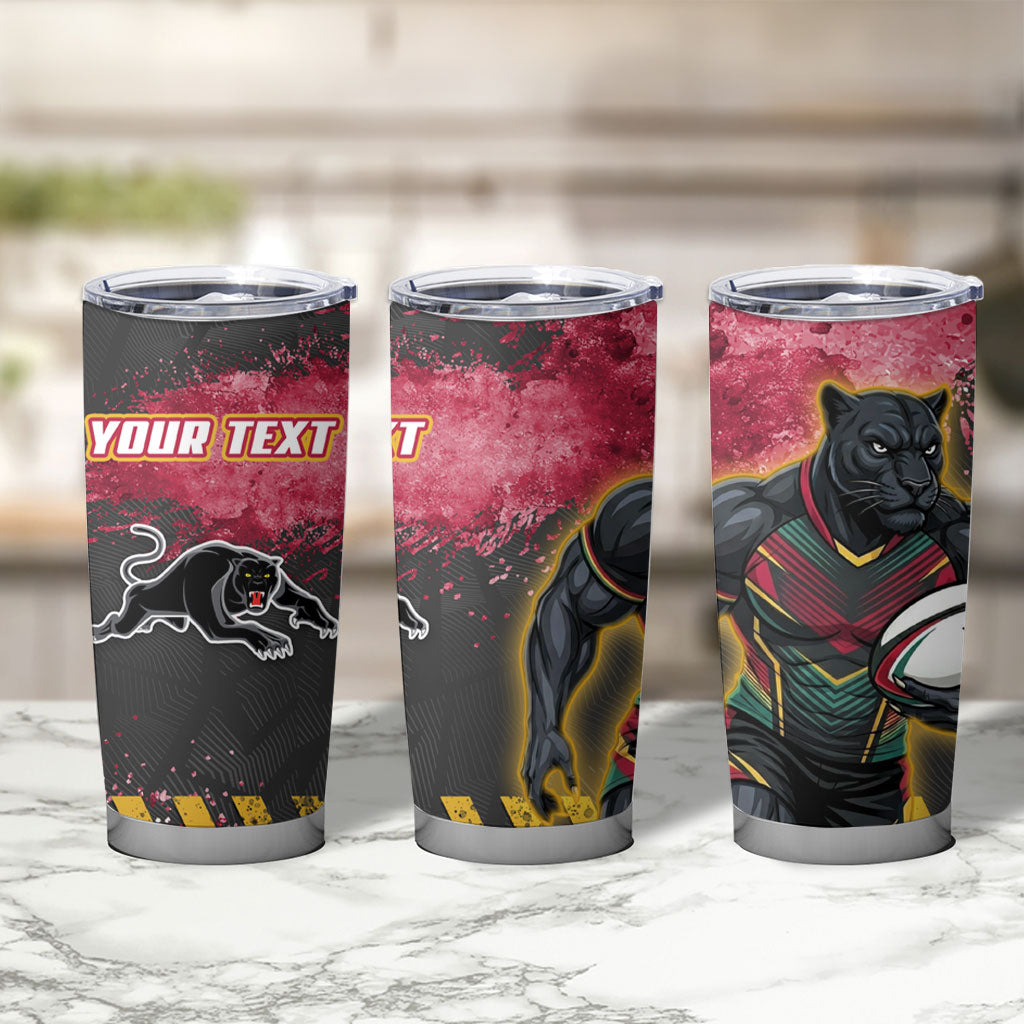Personalised Penrith Panthers Rugby Tumbler Cup Black Panther Mascot - Sporty Splash Art Style