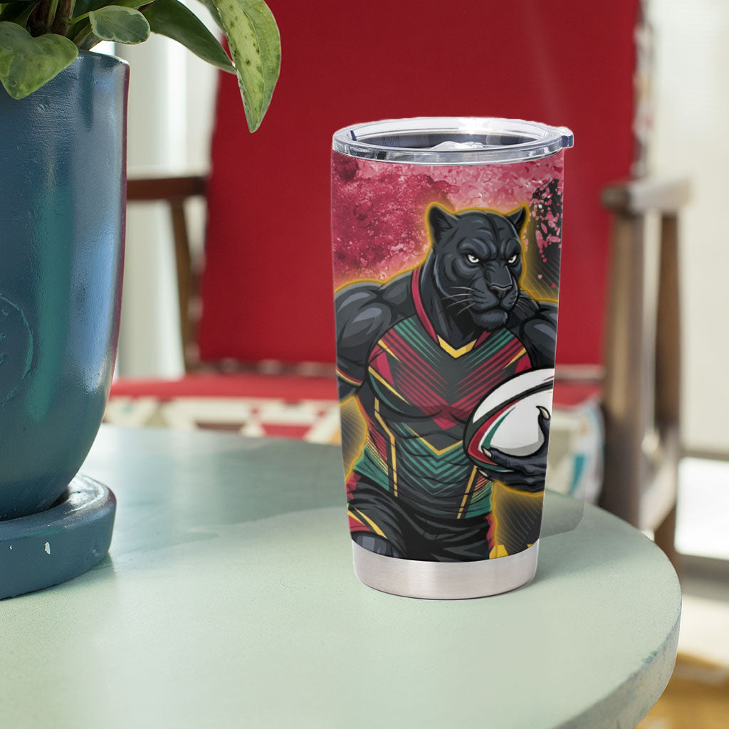 Personalised Penrith Panthers Rugby Tumbler Cup Black Panther Mascot - Sporty Splash Art Style