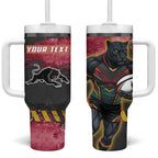 Personalised Penrith Panthers Rugby Tumbler With Handle Black Panther Mascot - Sporty Splash Art Style