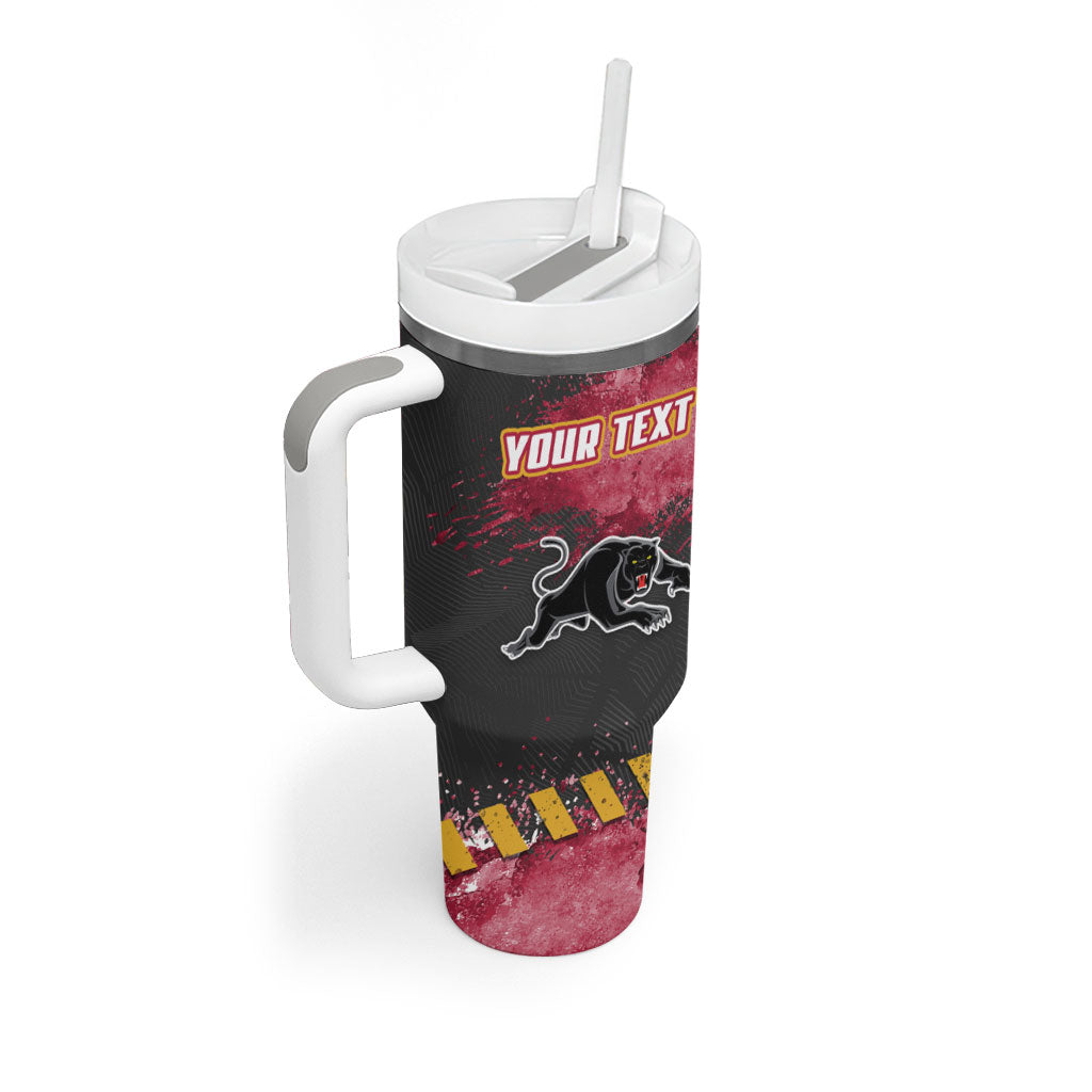 Personalised Penrith Panthers Rugby Tumbler With Handle Black Panther Mascot - Sporty Splash Art Style