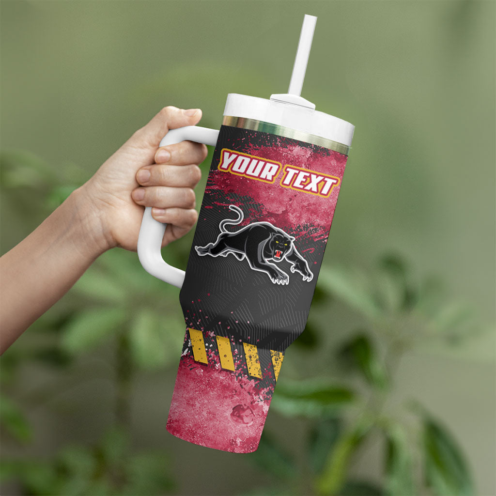 Personalised Penrith Panthers Rugby Tumbler With Handle Black Panther Mascot - Sporty Splash Art Style
