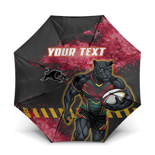 Personalised Penrith Panthers Rugby Umbrella Black Panther Mascot - Sporty Splash Art Style