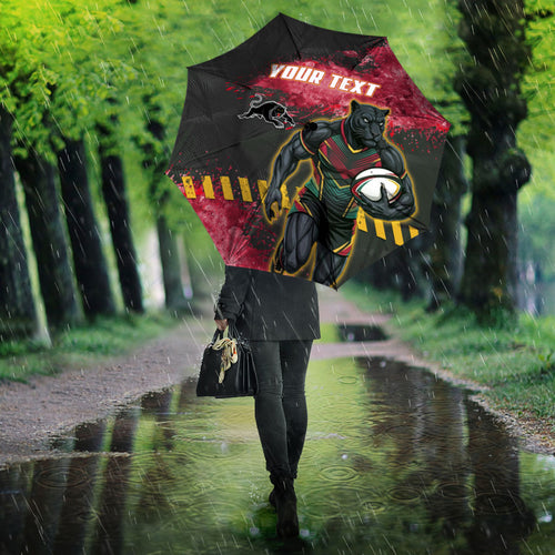 Personalised Penrith Panthers Rugby Umbrella Black Panther Mascot - Sporty Splash Art Style