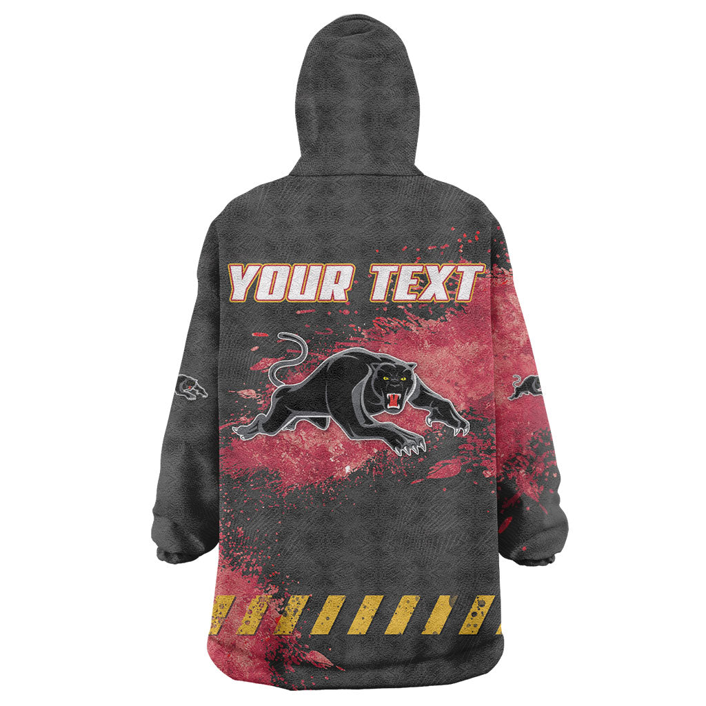 Personalised Penrith Panthers Rugby Wearable Blanket Hoodie Black Panther Mascot - Sporty Splash Art Style