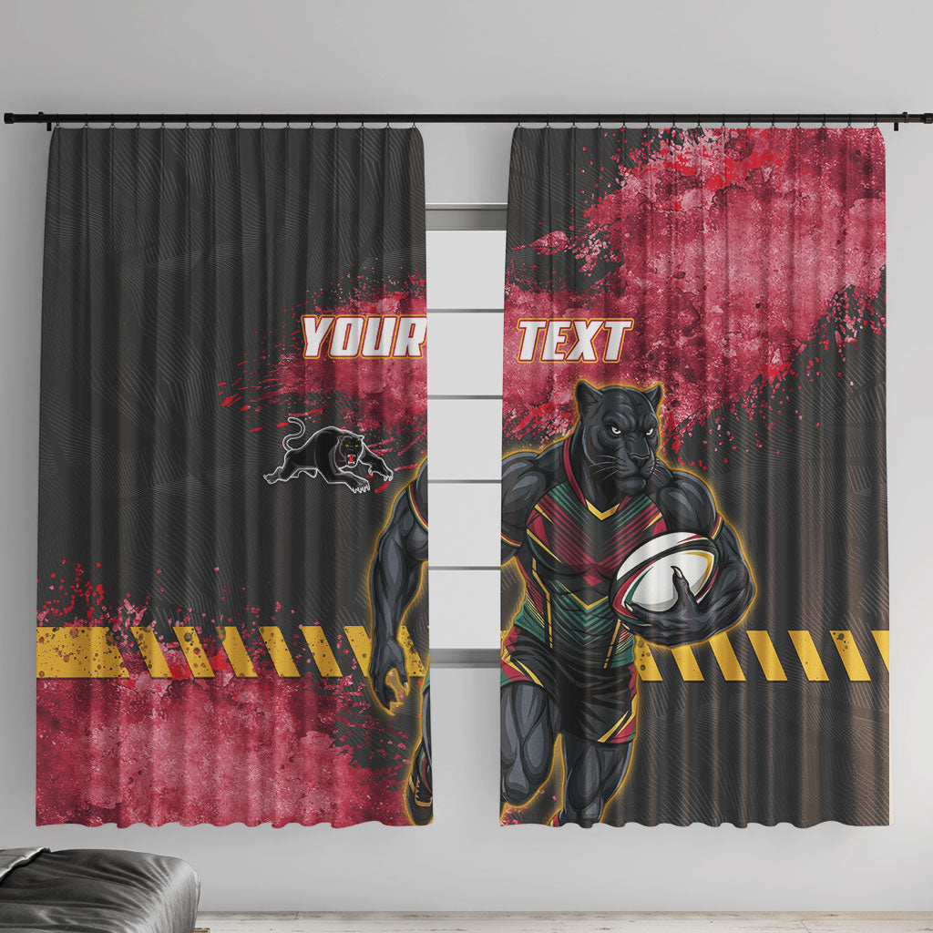 Personalised Penrith Panthers Rugby Window Curtain Black Panther Mascot - Sporty Splash Art Style