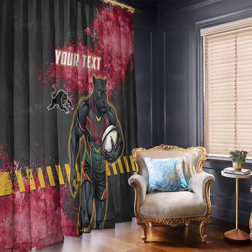 Personalised Penrith Panthers Rugby Window Curtain Black Panther Mascot - Sporty Splash Art Style