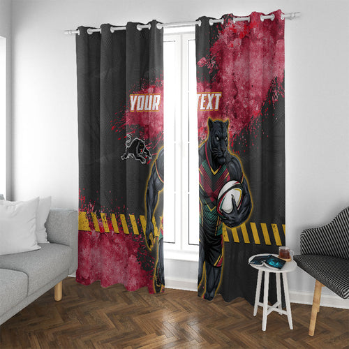 Personalised Penrith Panthers Rugby Window Curtain Black Panther Mascot - Sporty Splash Art Style