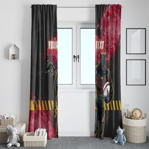 Personalised Penrith Panthers Rugby Window Curtain Black Panther Mascot - Sporty Splash Art Style