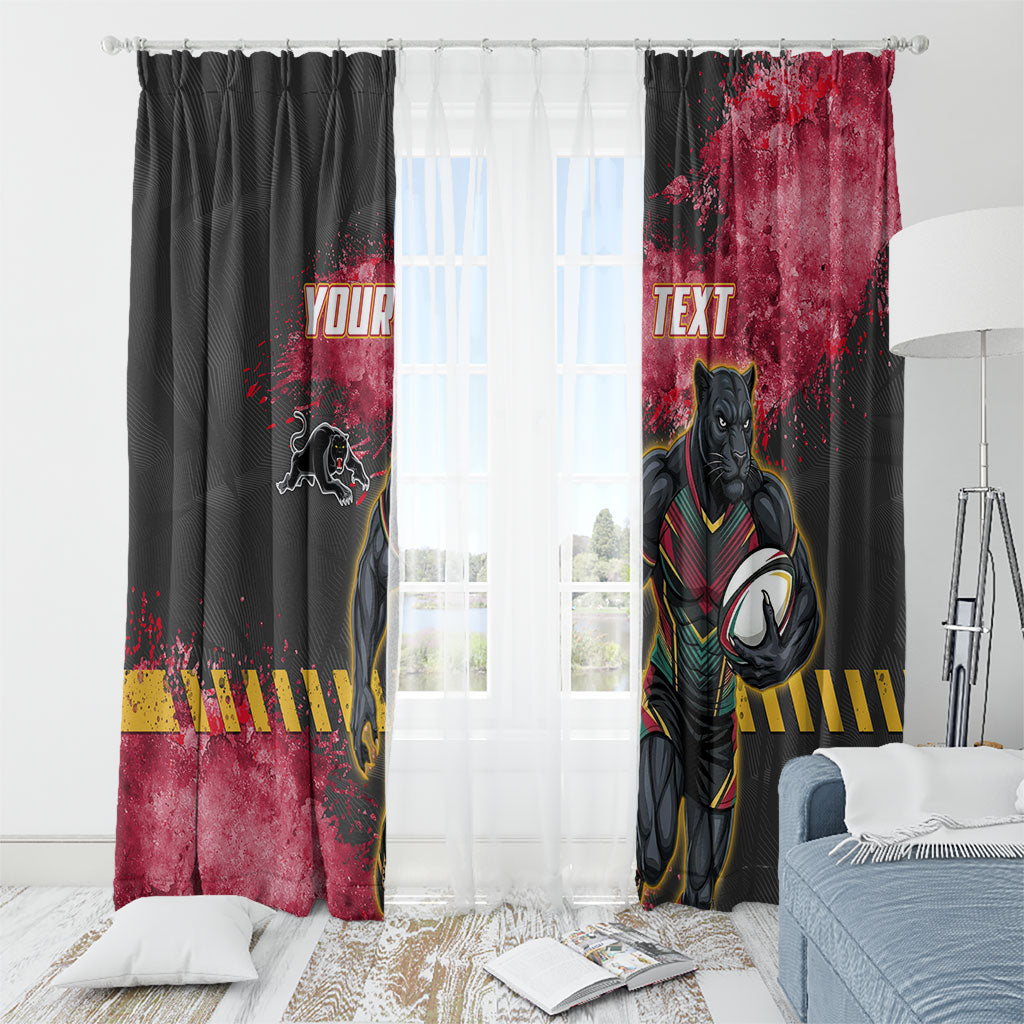 Personalised Penrith Panthers Rugby Window Curtain Black Panther Mascot - Sporty Splash Art Style
