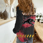 Personalised Penrith Panthers Rugby Women Casual Shirt Black Panther Mascot - Sporty Splash Art Style