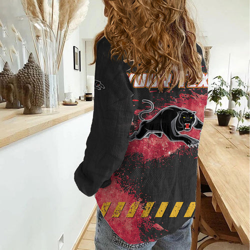Personalised Penrith Panthers Rugby Women Casual Shirt Black Panther Mascot - Sporty Splash Art Style