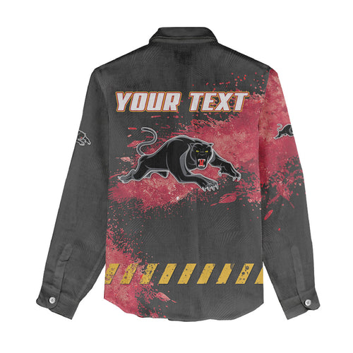 Personalised Penrith Panthers Rugby Women Casual Shirt Black Panther Mascot - Sporty Splash Art Style