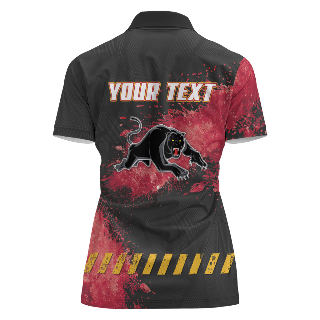 Personalised Penrith Panthers Rugby Women Polo Shirt Black Panther Mascot - Sporty Splash Art Style