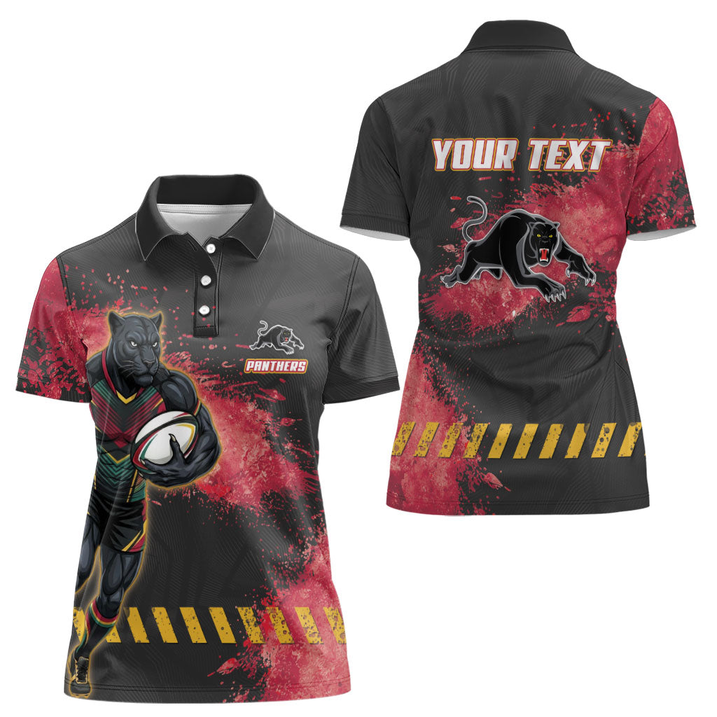 Personalised Penrith Panthers Rugby Women Polo Shirt Black Panther Mascot - Sporty Splash Art Style