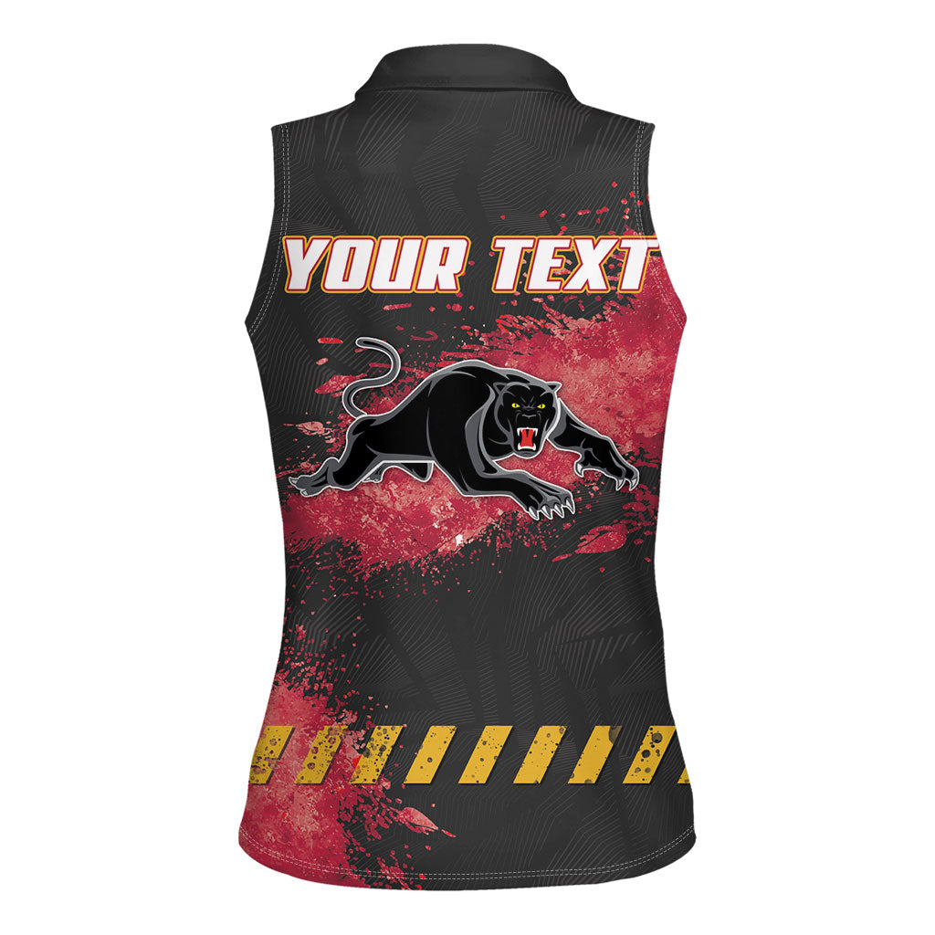 Personalised Penrith Panthers Rugby Women Sleeveless Polo Shirt Black Panther Mascot - Sporty Splash Art Style