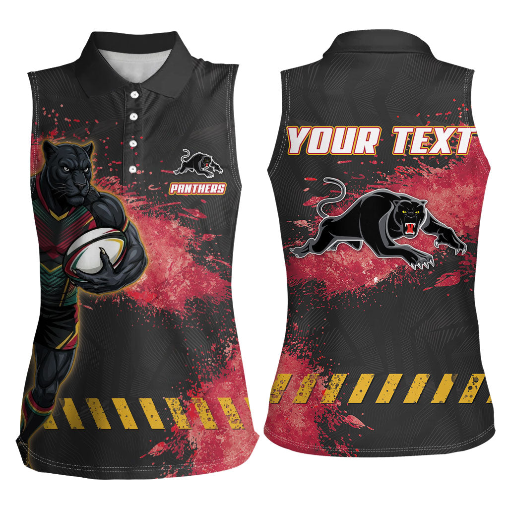 Personalised Penrith Panthers Rugby Women Sleeveless Polo Shirt Black Panther Mascot - Sporty Splash Art Style