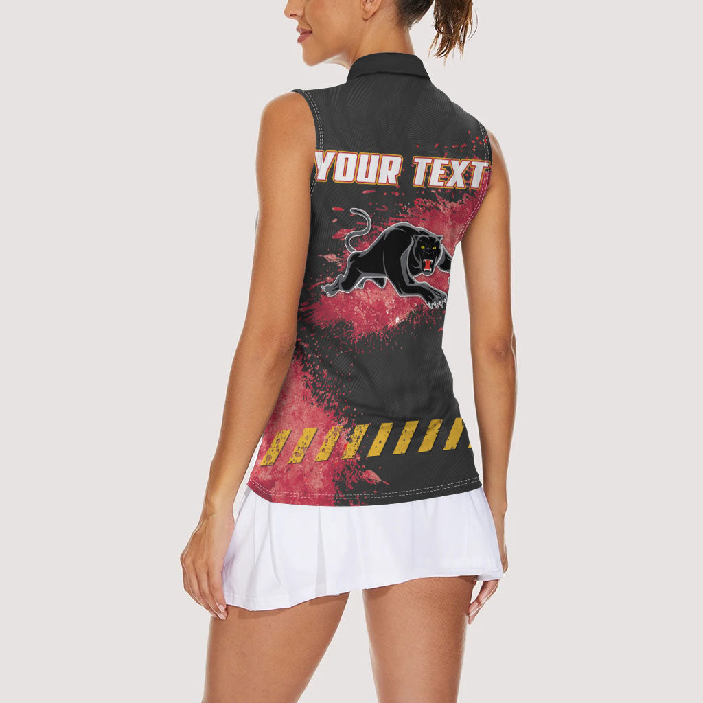 Personalised Penrith Panthers Rugby Women Sleeveless Polo Shirt Black Panther Mascot - Sporty Splash Art Style