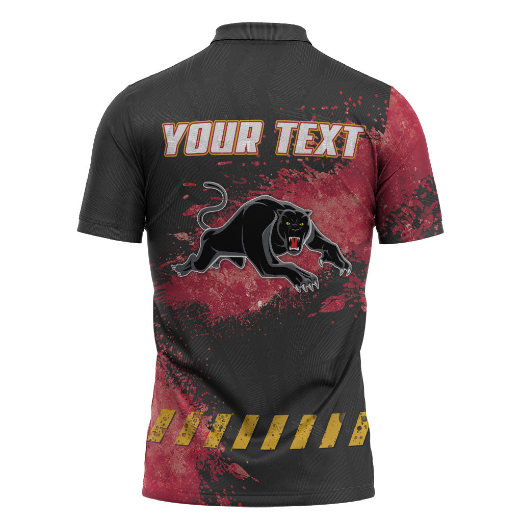 Personalised Penrith Panthers Rugby Zipper Polo Shirt Black Panther Mascot - Sporty Splash Art Style