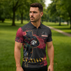 Personalised Penrith Panthers Rugby Zipper Polo Shirt Black Panther Mascot - Sporty Splash Art Style