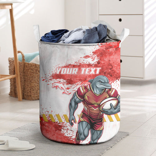 Personalised Dolphins Rugby Laundry Basket Dolphin Mascot - Sporty Splash Art Style