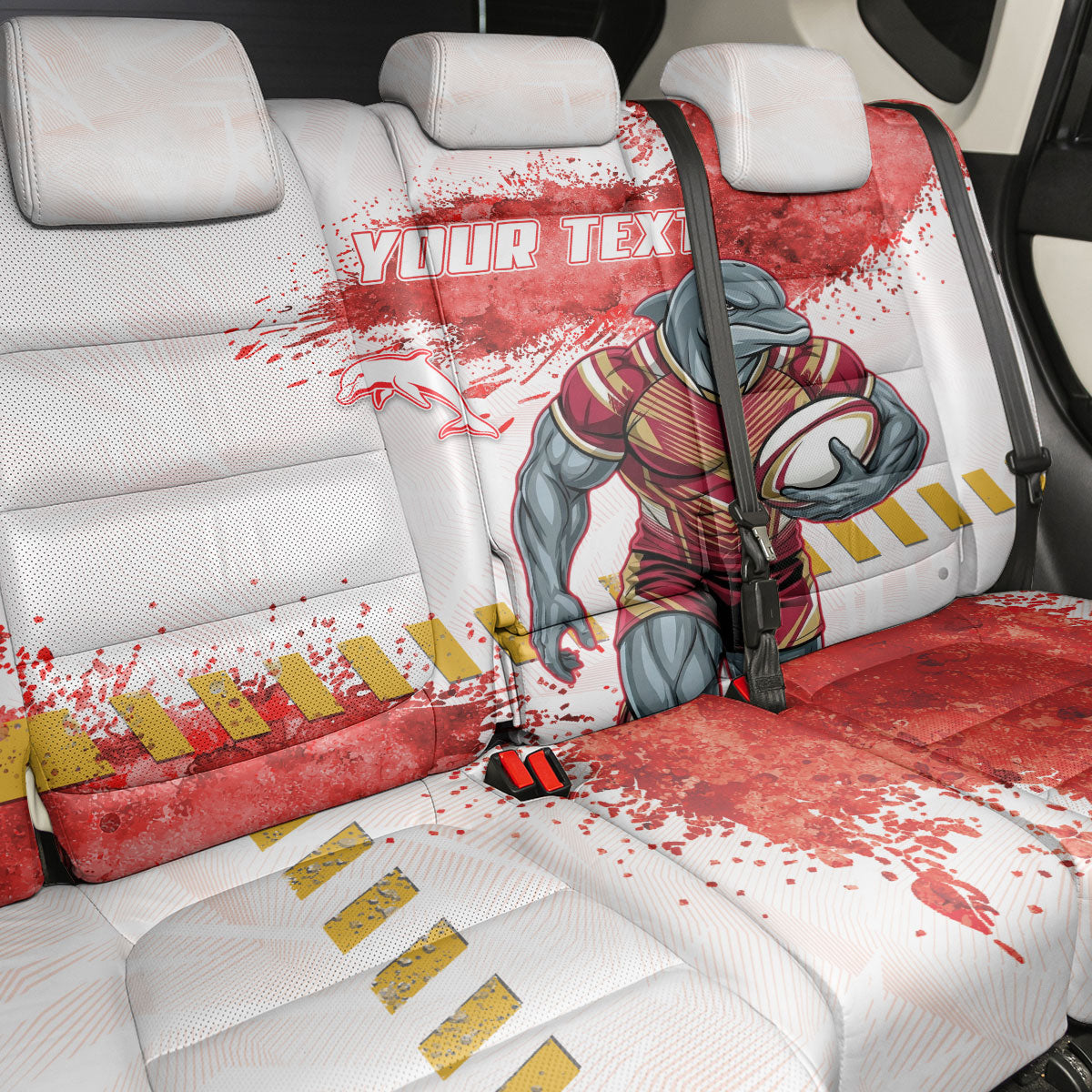 Personalised Dolphins Rugby Back Car Seat Cover Dolphin Mascot - Sporty Splash Art Style