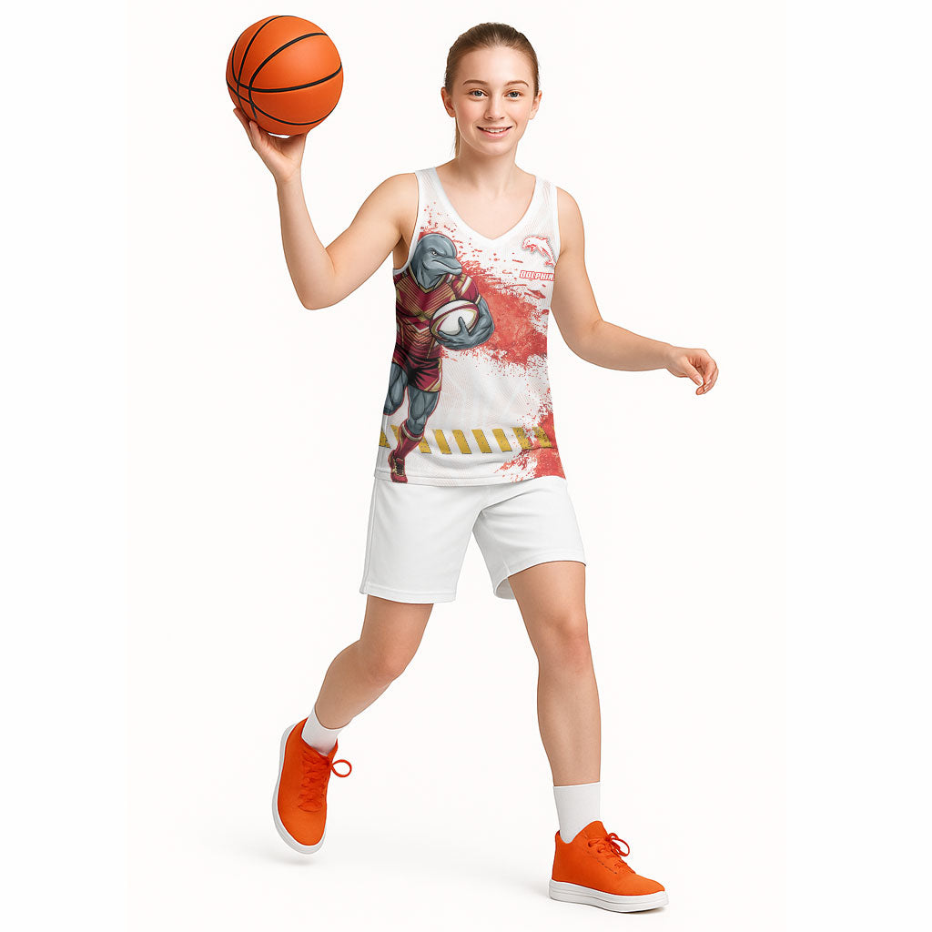 Personalised Dolphins Rugby Basketball Jersey Dolphin Mascot - Sporty Splash Art Style