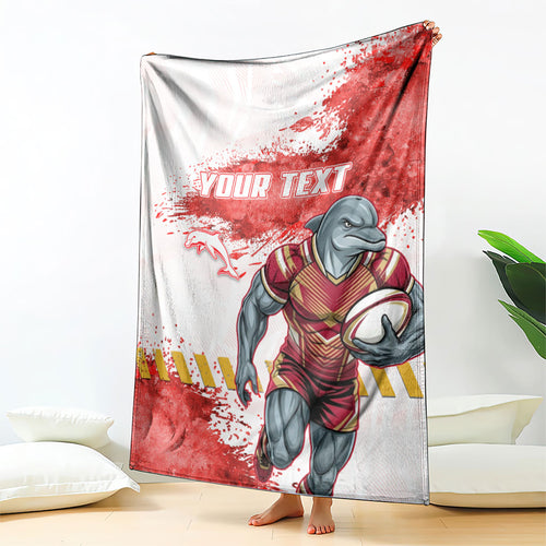 Personalised Dolphins Rugby Blanket Dolphin Mascot - Sporty Splash Art Style