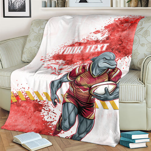 Personalised Dolphins Rugby Blanket Dolphin Mascot - Sporty Splash Art Style
