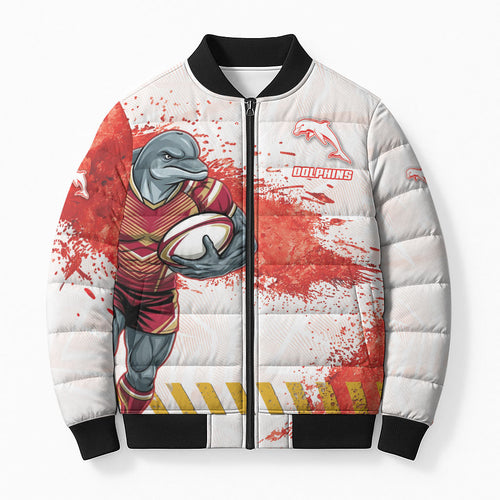 Personalised Dolphins Rugby Bomber Puffer Jacket Dolphin Mascot - Sporty Splash Art Style