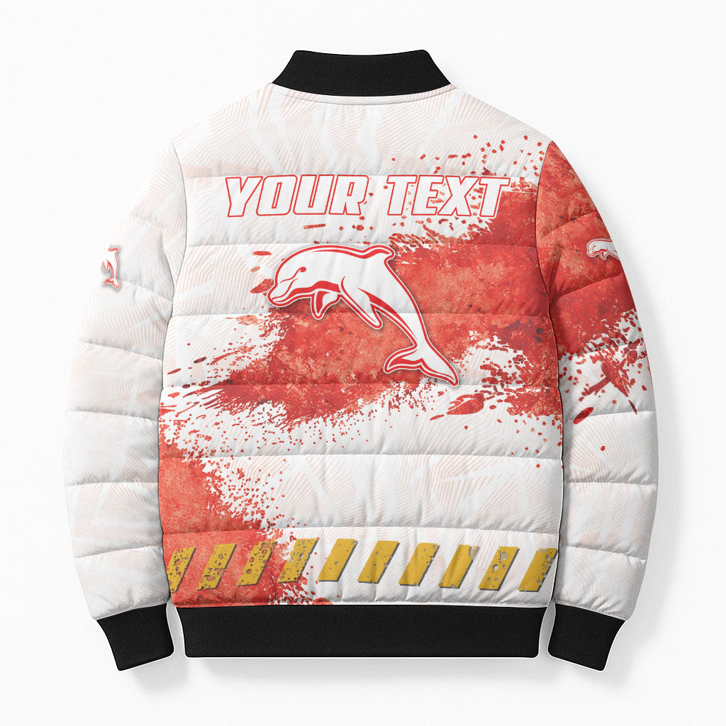 Personalised Dolphins Rugby Bomber Puffer Jacket Dolphin Mascot - Sporty Splash Art Style