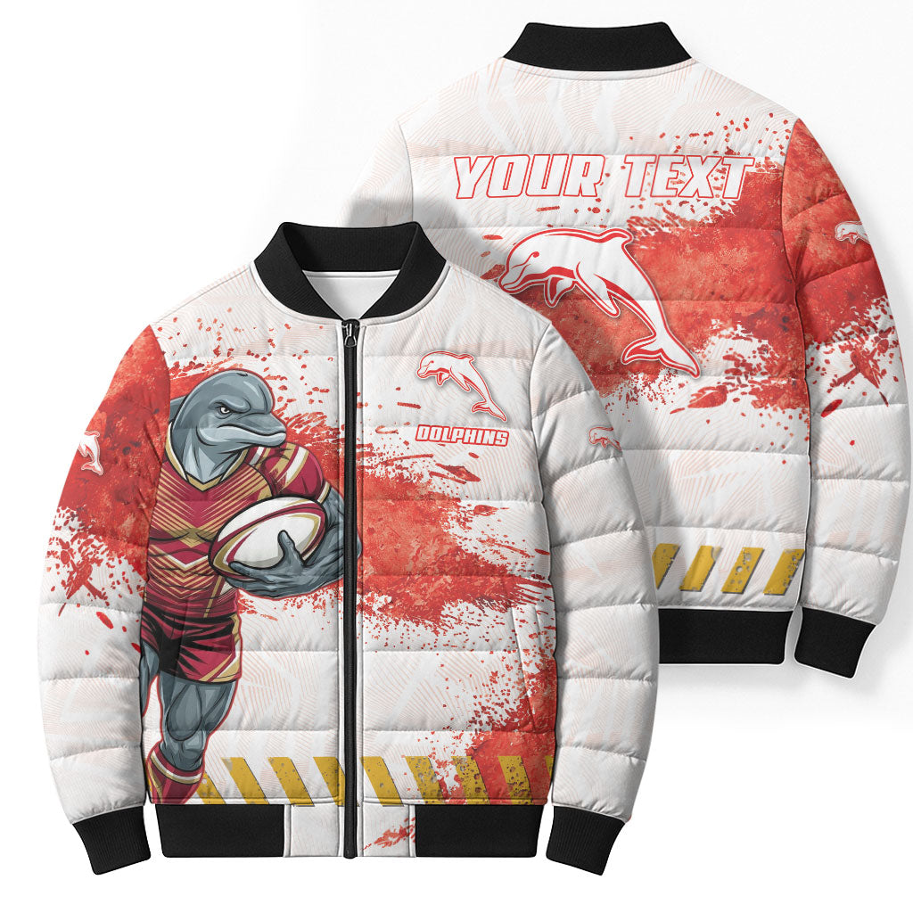 Personalised Dolphins Rugby Bomber Puffer Jacket Dolphin Mascot - Sporty Splash Art Style