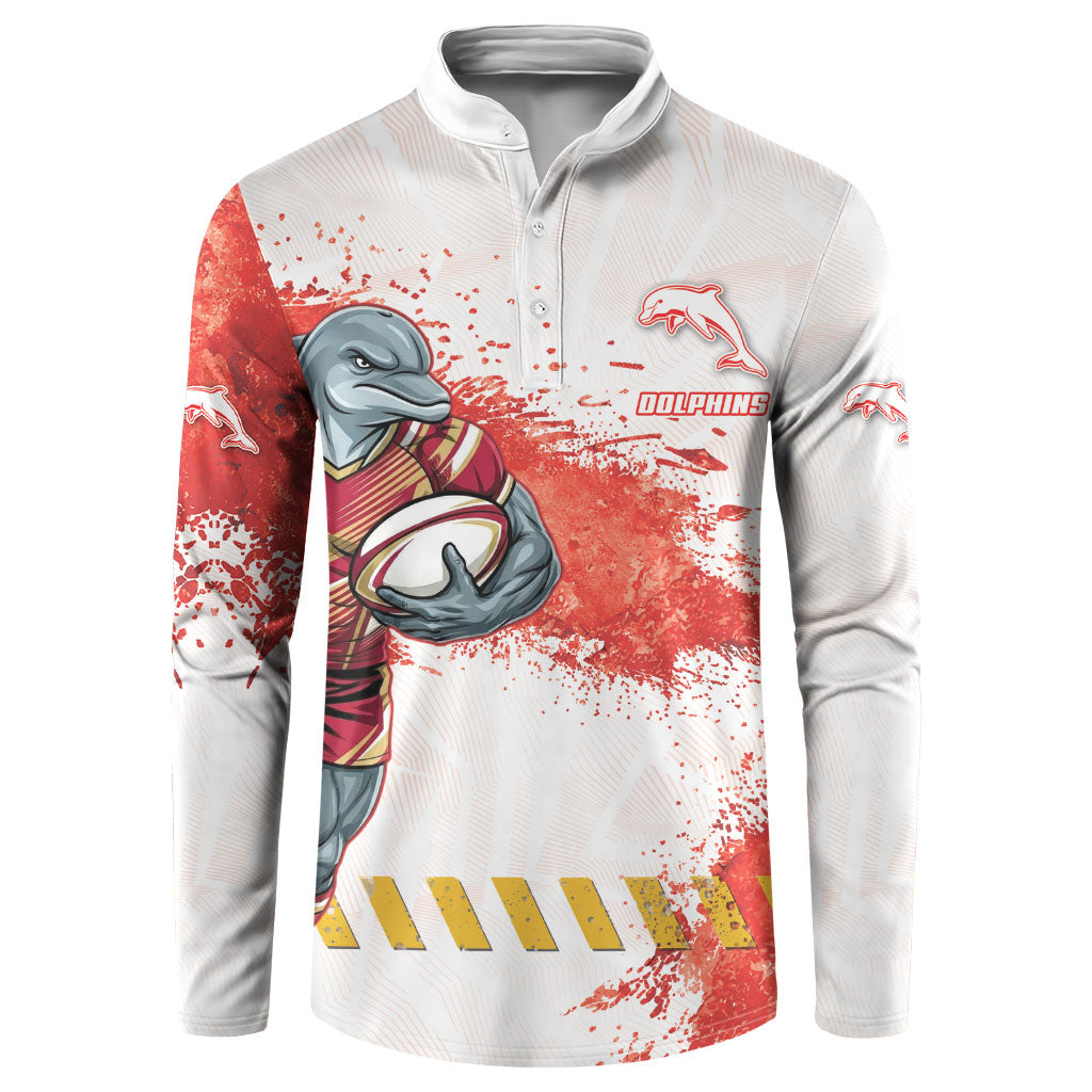 Personalised Dolphins Rugby Button Sweatshirt Dolphin Mascot - Sporty Splash Art Style