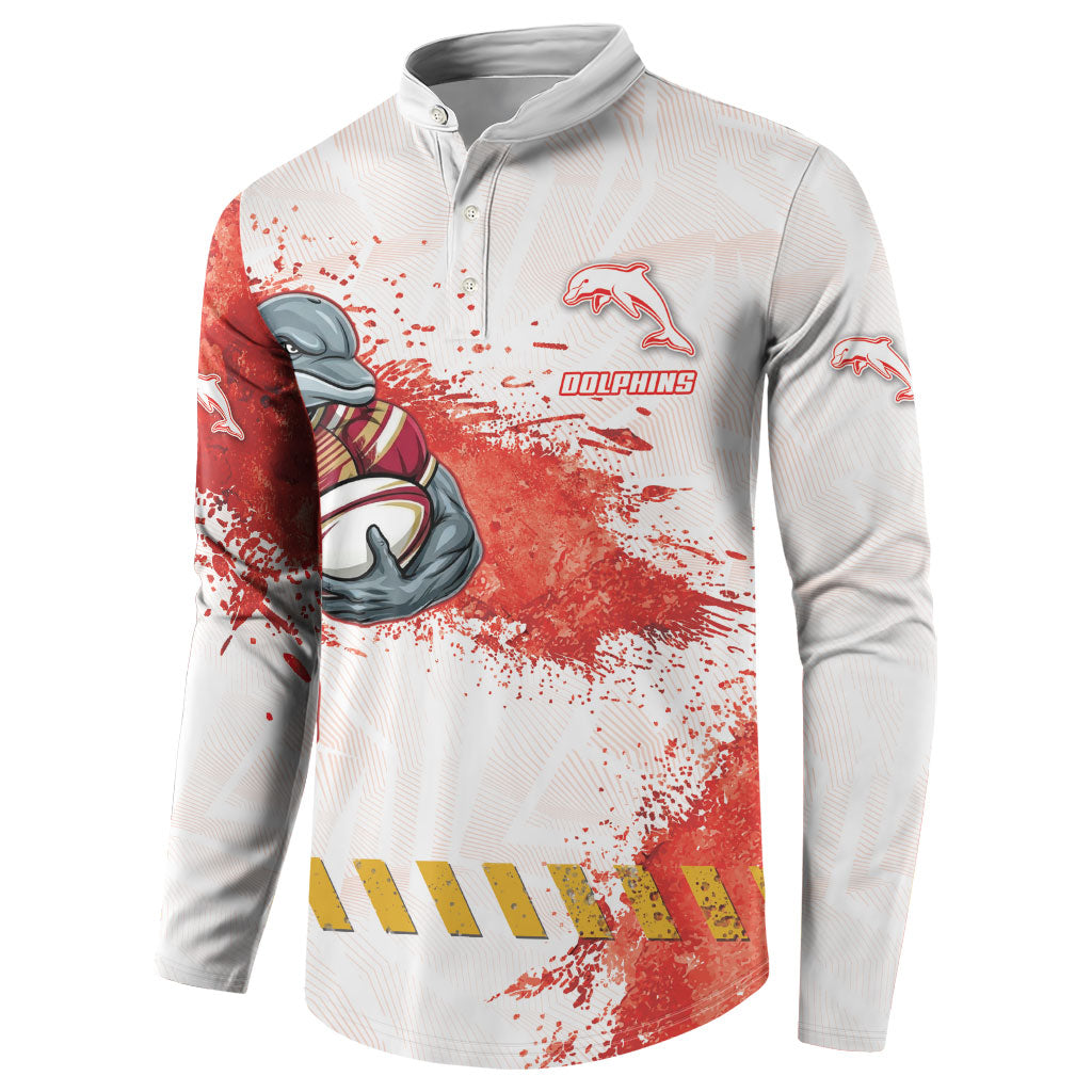 Personalised Dolphins Rugby Button Sweatshirt Dolphin Mascot - Sporty Splash Art Style