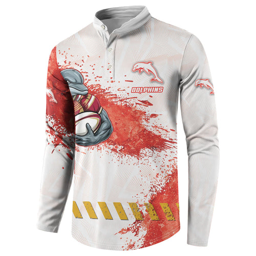 Personalised Dolphins Rugby Button Sweatshirt Dolphin Mascot - Sporty Splash Art Style